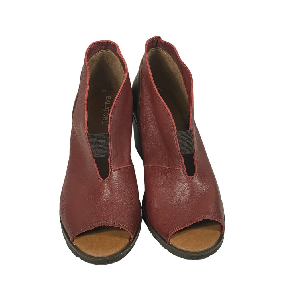 Balatore Maroon Tan Colorblock Leather Open Toe Block Heel Boot Shoe EUR 39 US 9